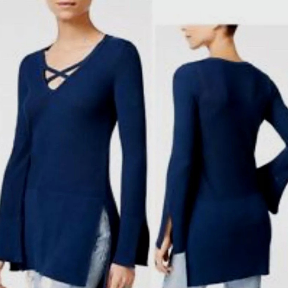Free People XS Navy Cross Front Sweater
